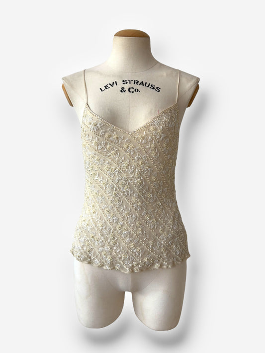 Ralph Lauren Cream Beaded Silk Top, 1998