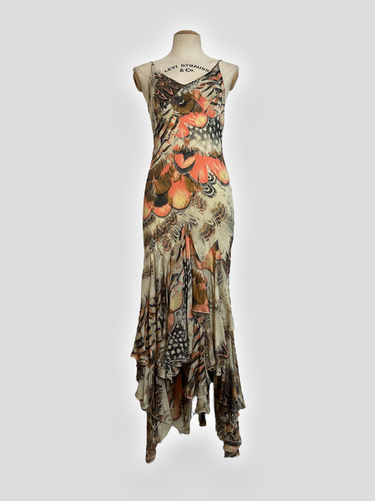 Vintage Roberto Cavalli Feather-Print Dress, Spring 2004 Runway Collection