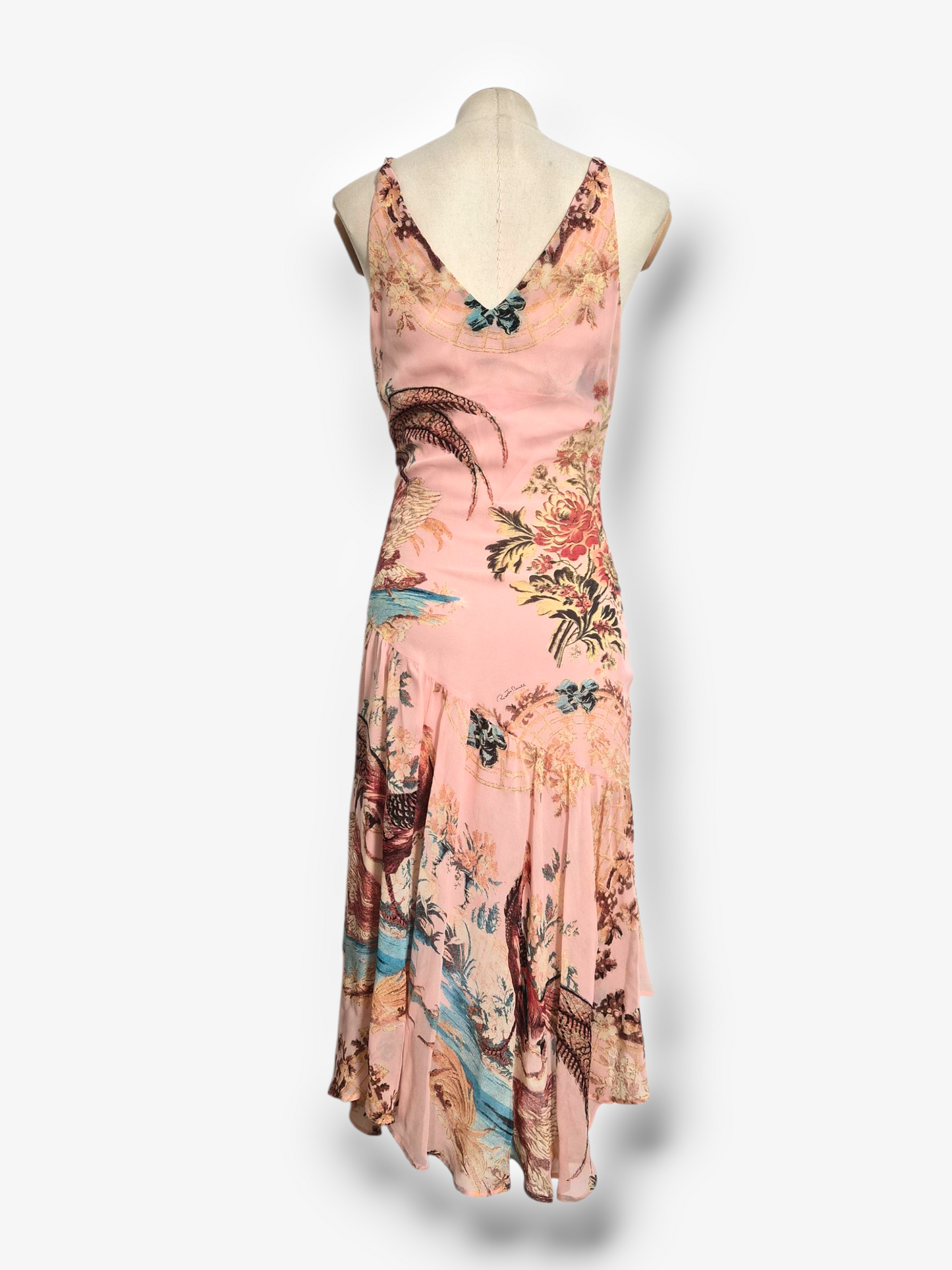 Roberto Cavalli Spring/Summer 2003 Pink Silk Pheasant Print Dress