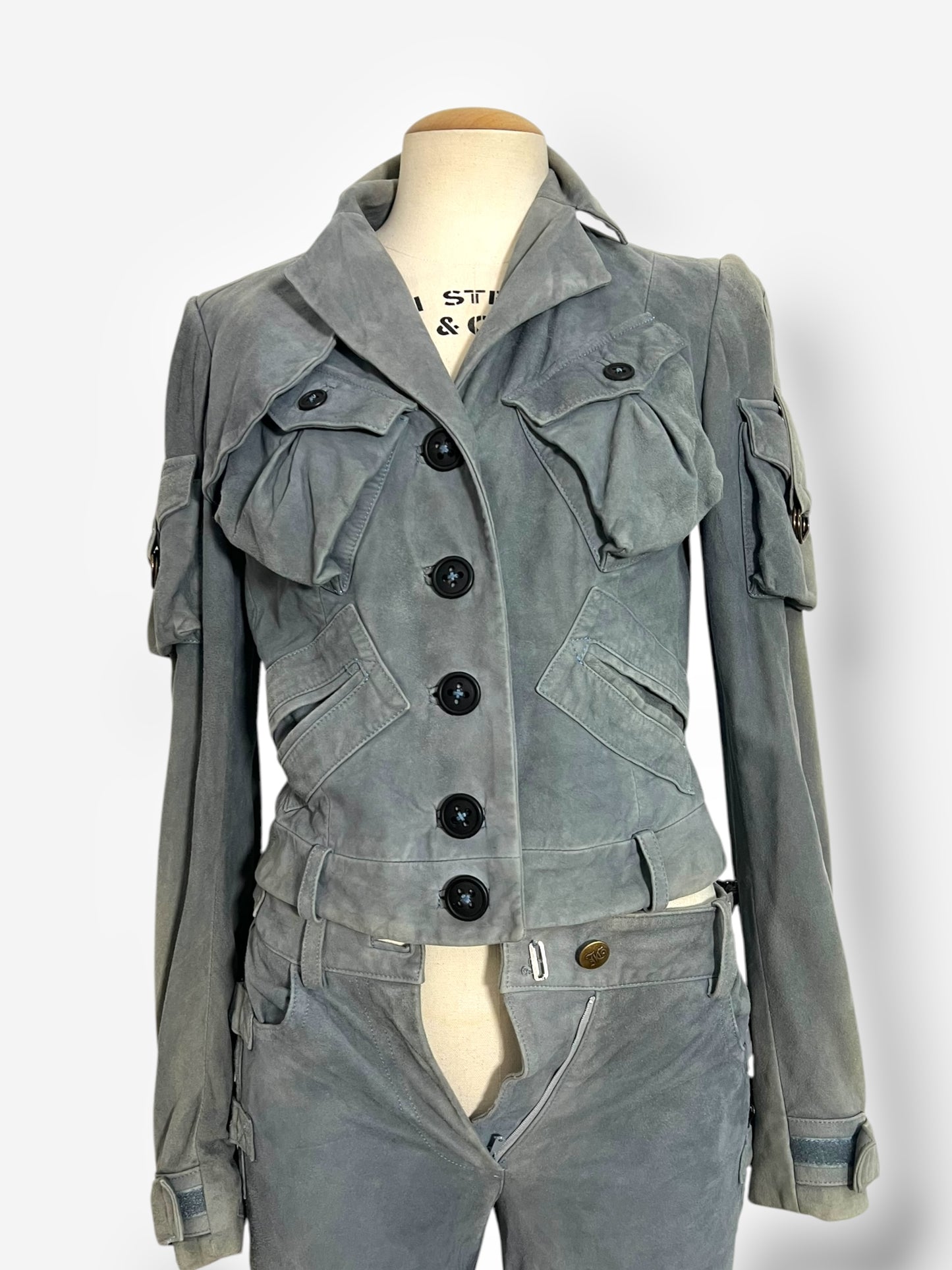 John Galliano, 2003, Suede Leather cargo Jacket and Pants