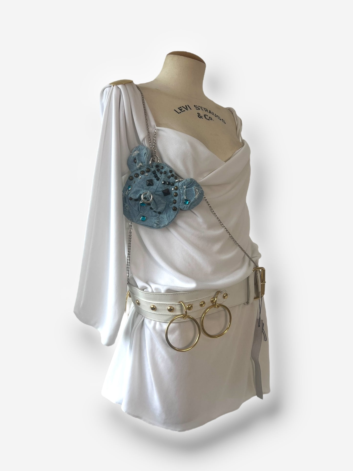 Dolce & Gabbana Spring/Summer 2003 Runway Look 2 – White Mini Dress with Denim Insert