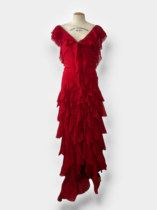 Christian Dior 90s ruffle Asymmetric Gown