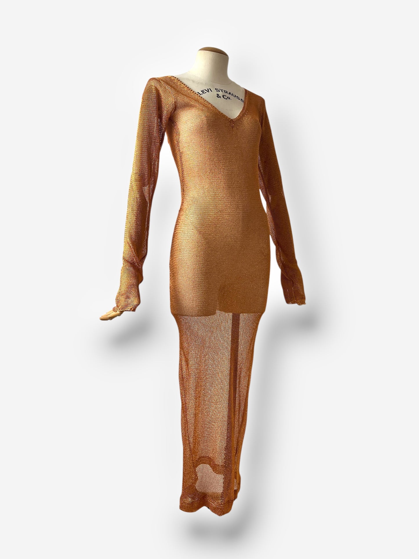 Prada copper Metal Knit Maxi Dress, Early–Mid 1990s