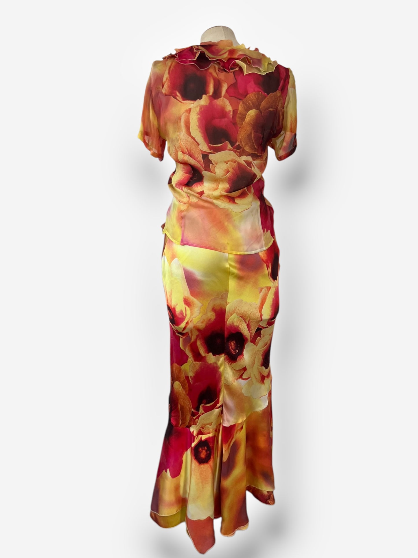 Vintage Roberto Cavalli Spring/Summer 2002 Red & Pink Floral Print ensemble