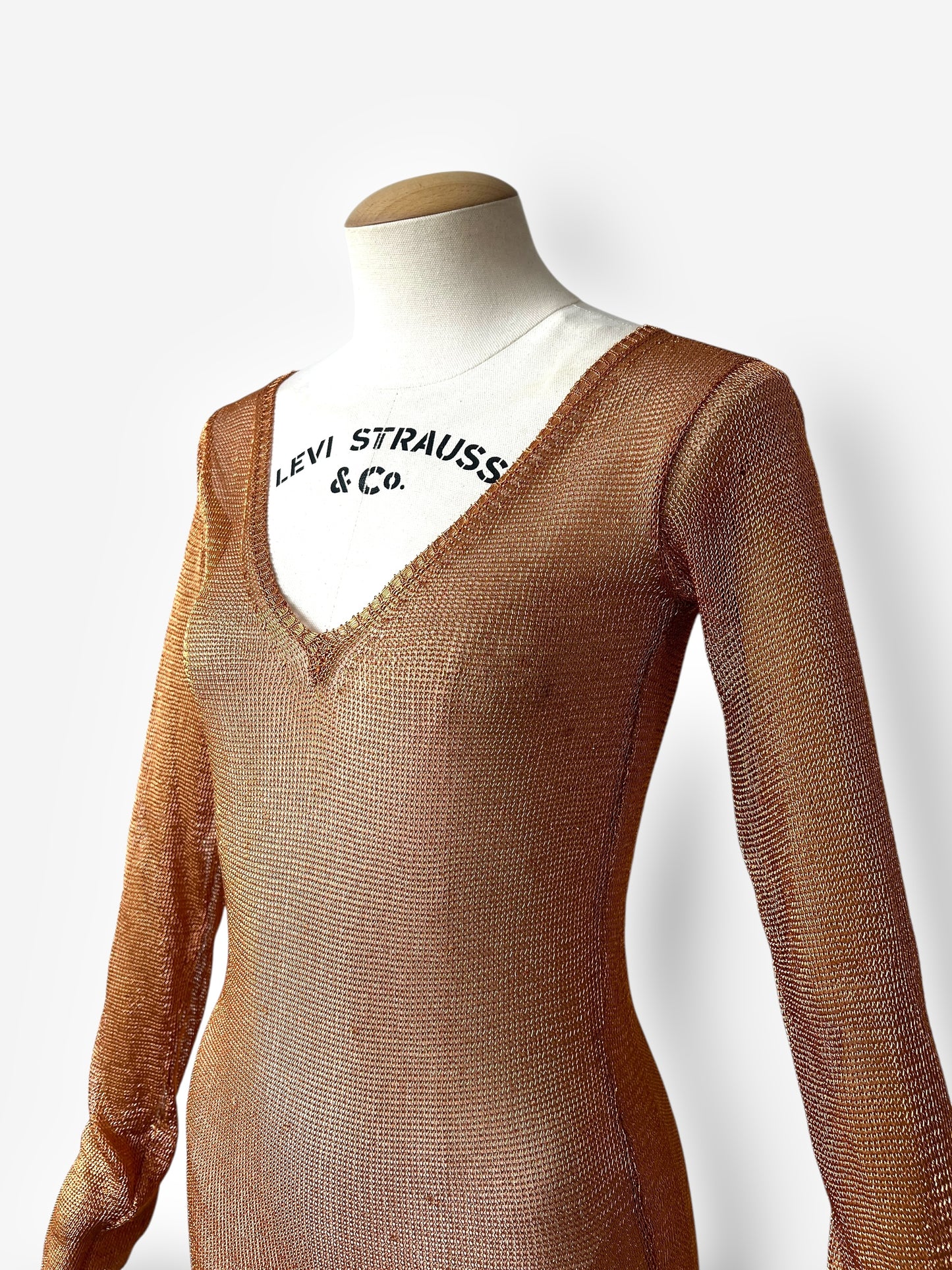 Prada copper Metal Knit Maxi Dress, Early–Mid 1990s