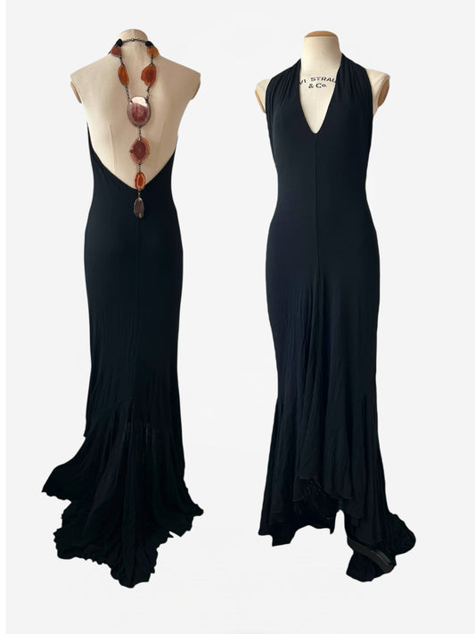 Roberto Cavalli c. 2010 Gemstone Necklace Halter Gown