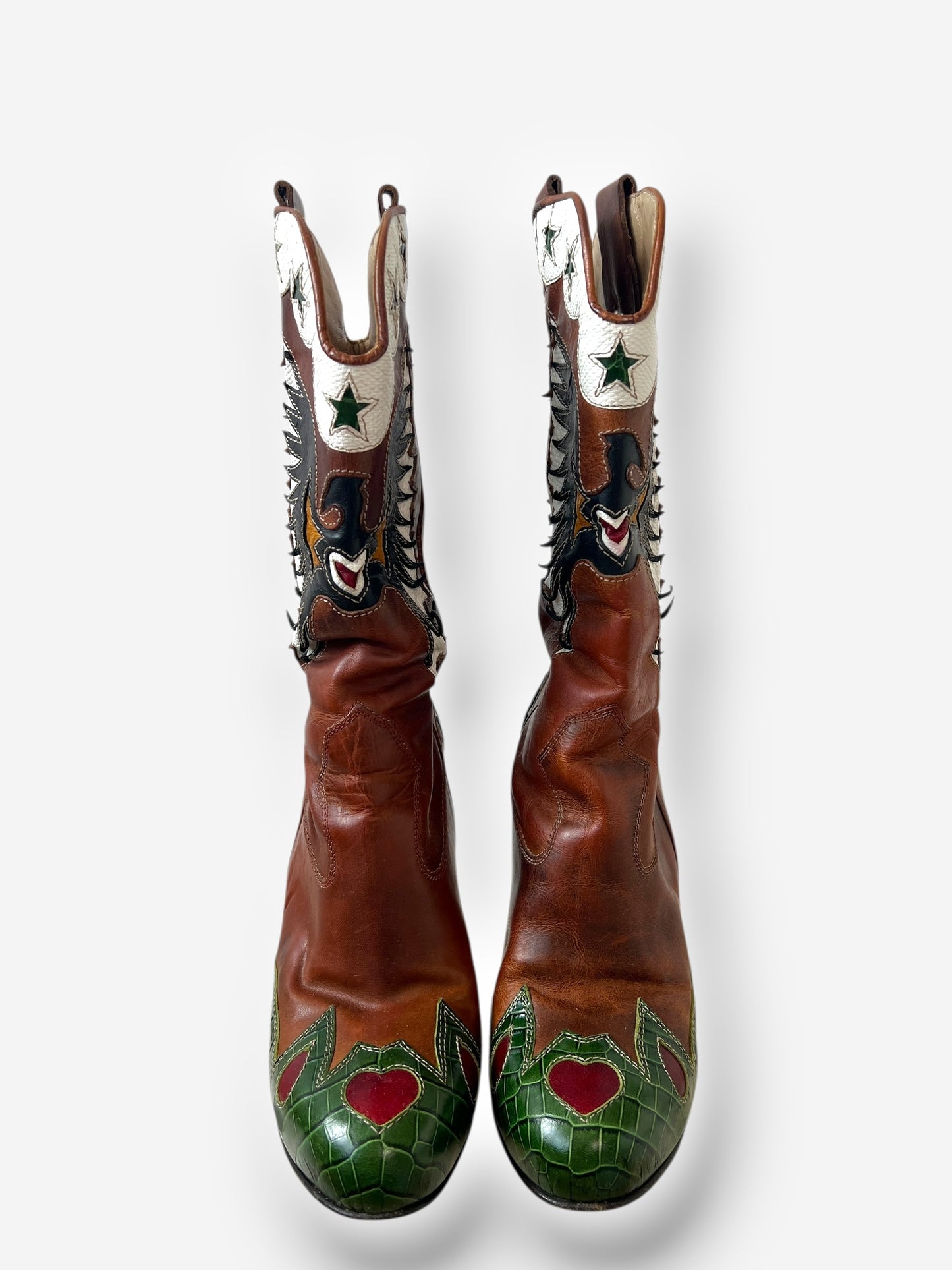 Dolce & Gabbana (D&G) Brown Leather Cowboy Boots with Butterfly Motif, Spring 2004