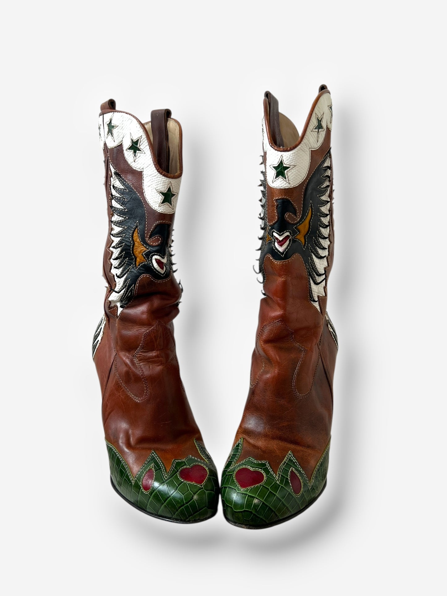 Dolce & Gabbana (D&G) Brown Leather Cowboy Boots with Butterfly Motif, Spring 2004
