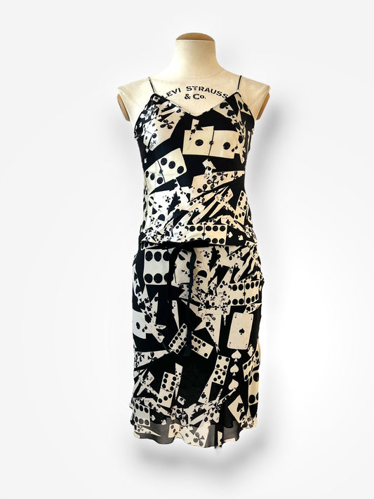 Vintage Christian Dior by John Galliano F/W 2001 Playing Card & Domino Silk Ensemble