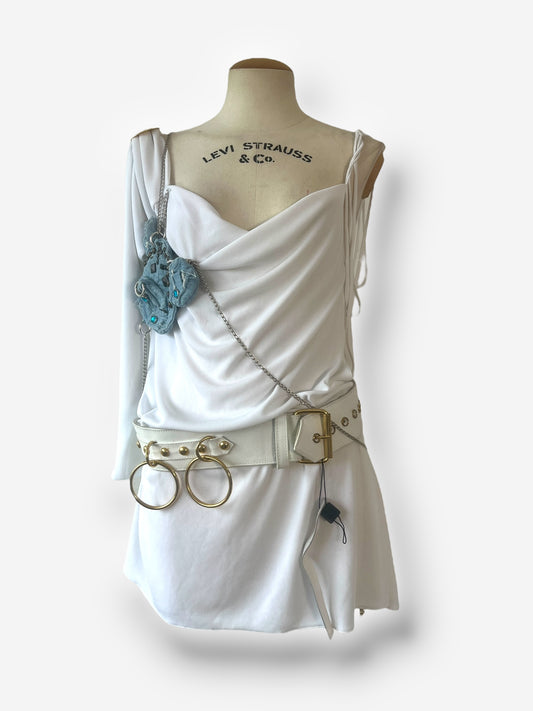 Dolce & Gabbana Spring/Summer 2003 Runway Look 2 – White Mini Dress with Denim Insert