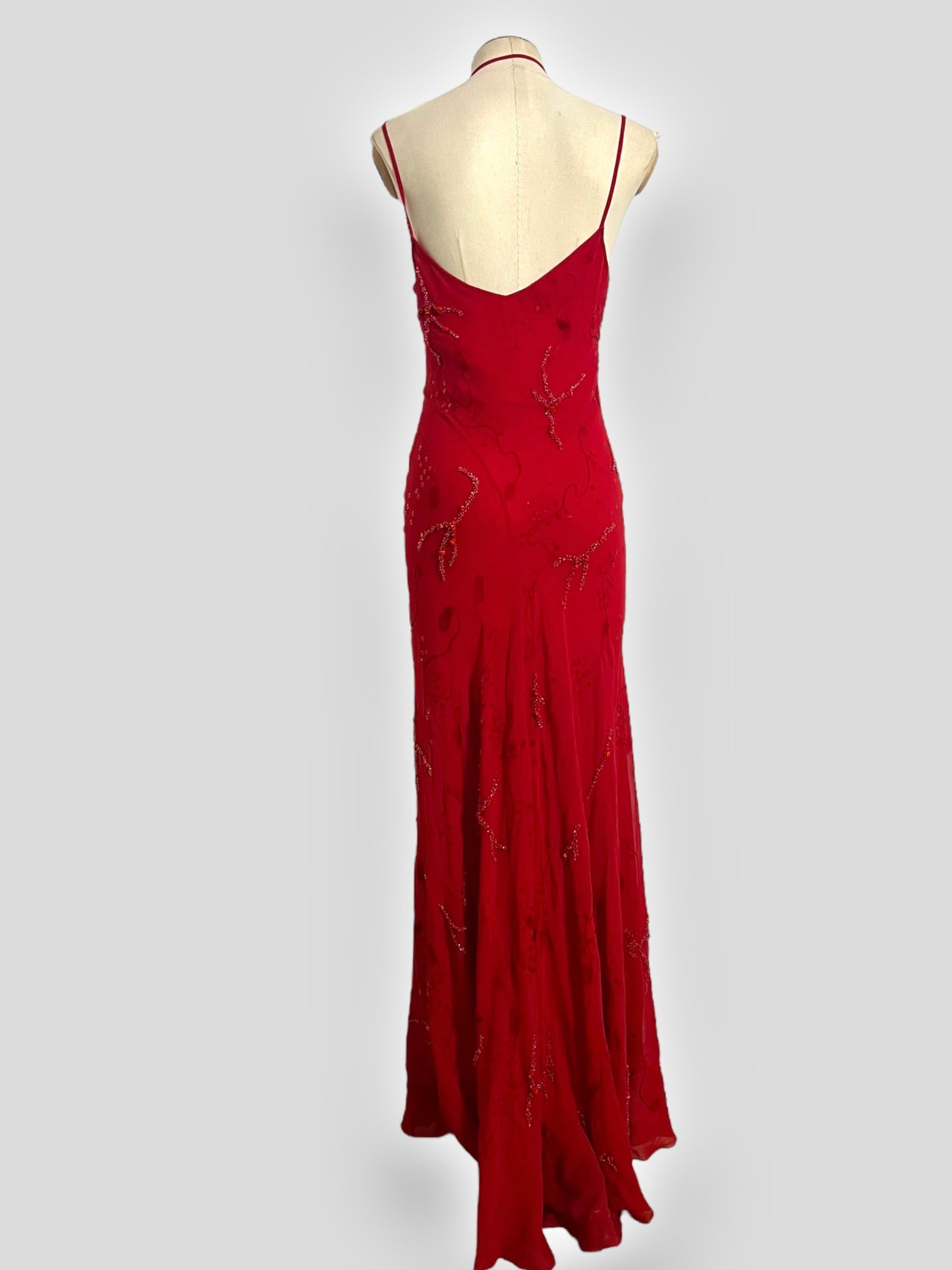 Lolita Lempicka Red Silk Beaded Halter Dress, Spring/Summer 2001