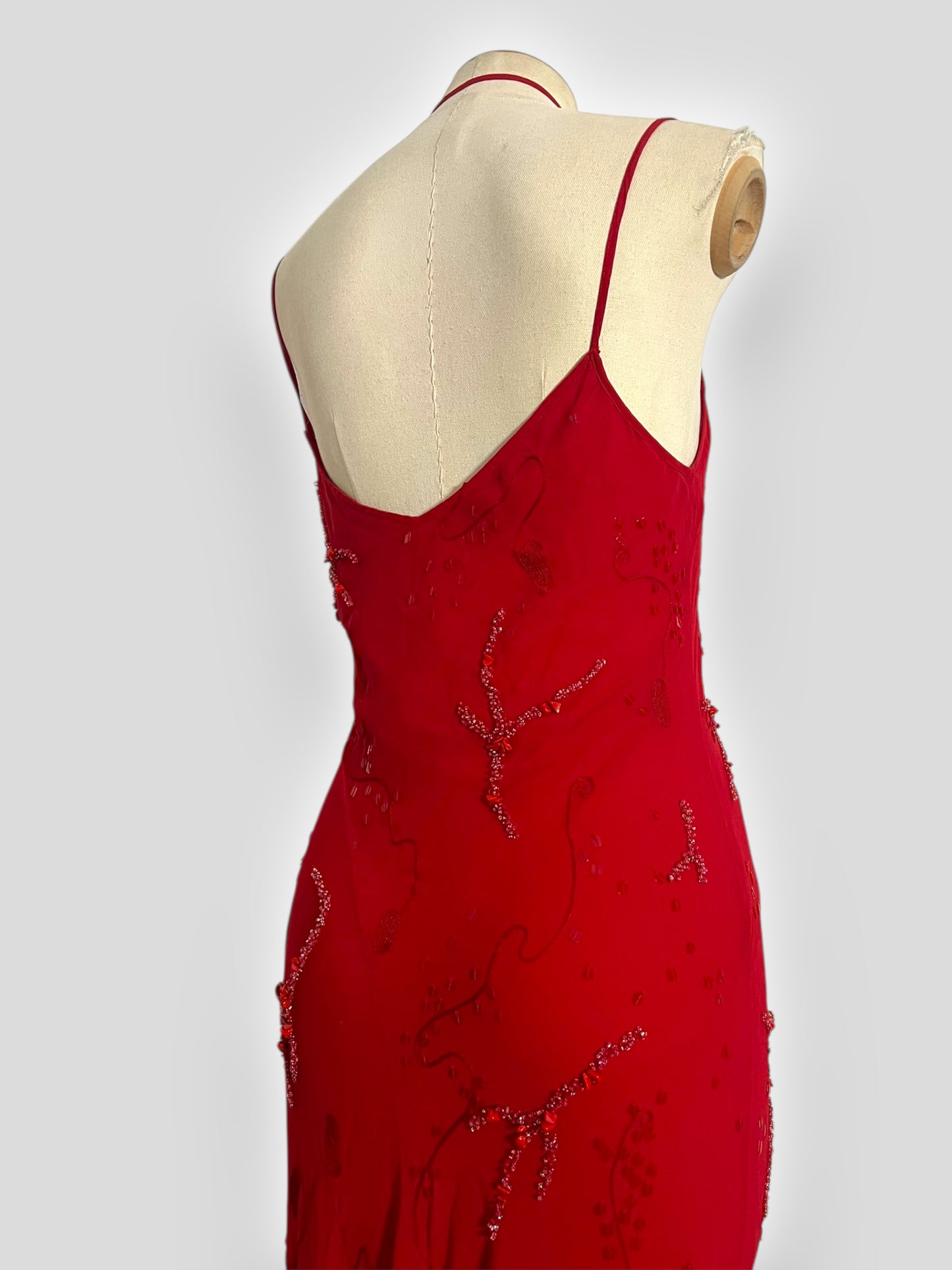 Lolita Lempicka Red Silk Beaded Halter Dress, Spring/Summer 2001