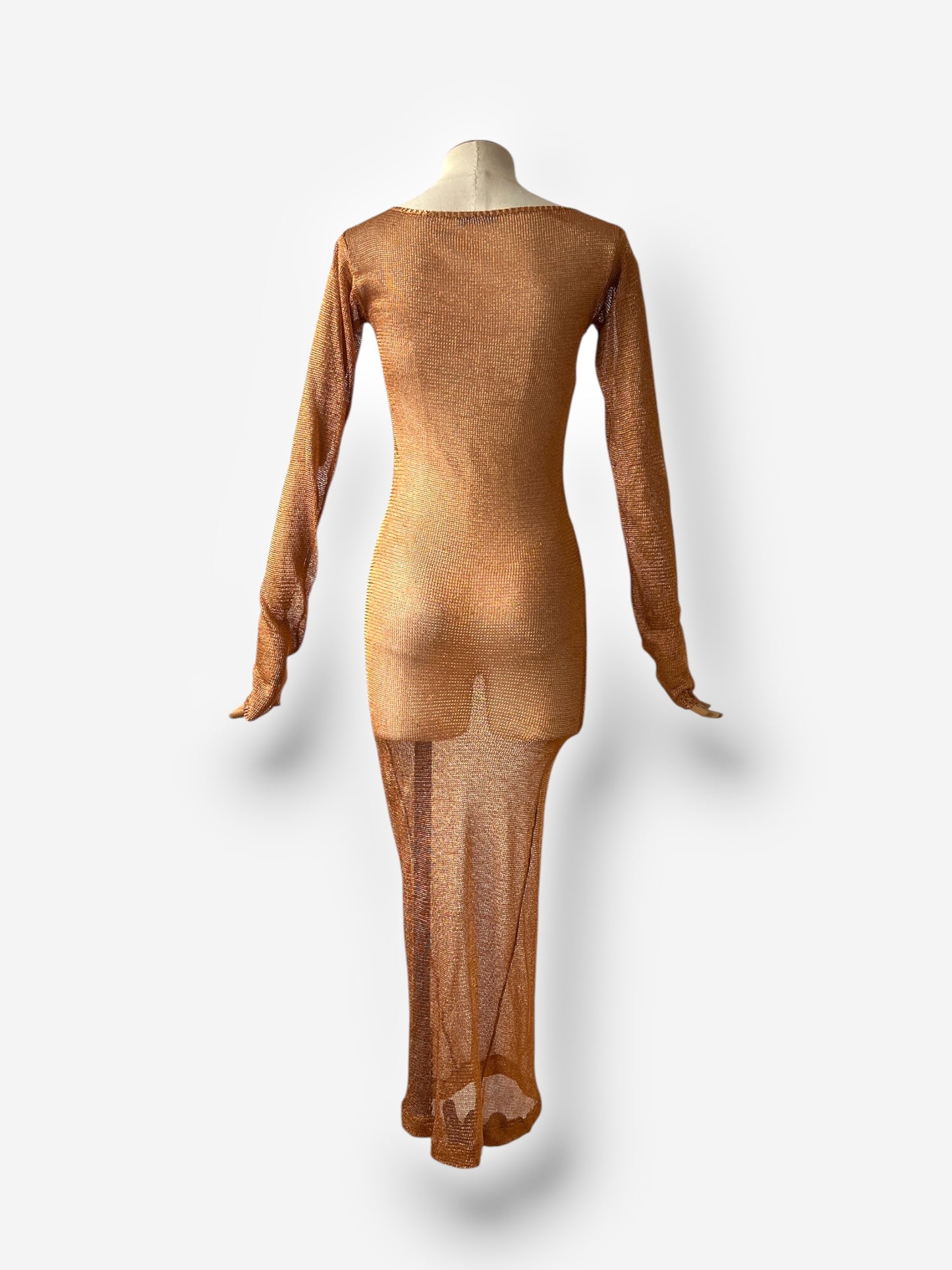 Prada copper Metal Knit Maxi Dress, Early–Mid 1990s