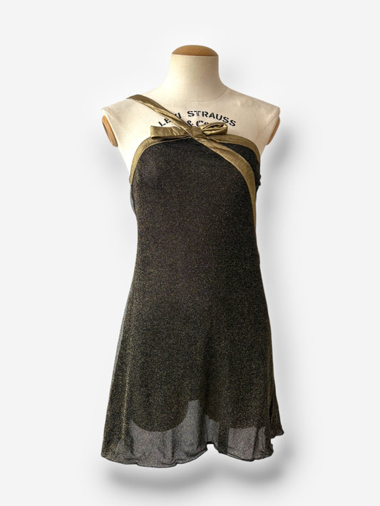 John Galliano Black and Gold Metallic Mini Dress