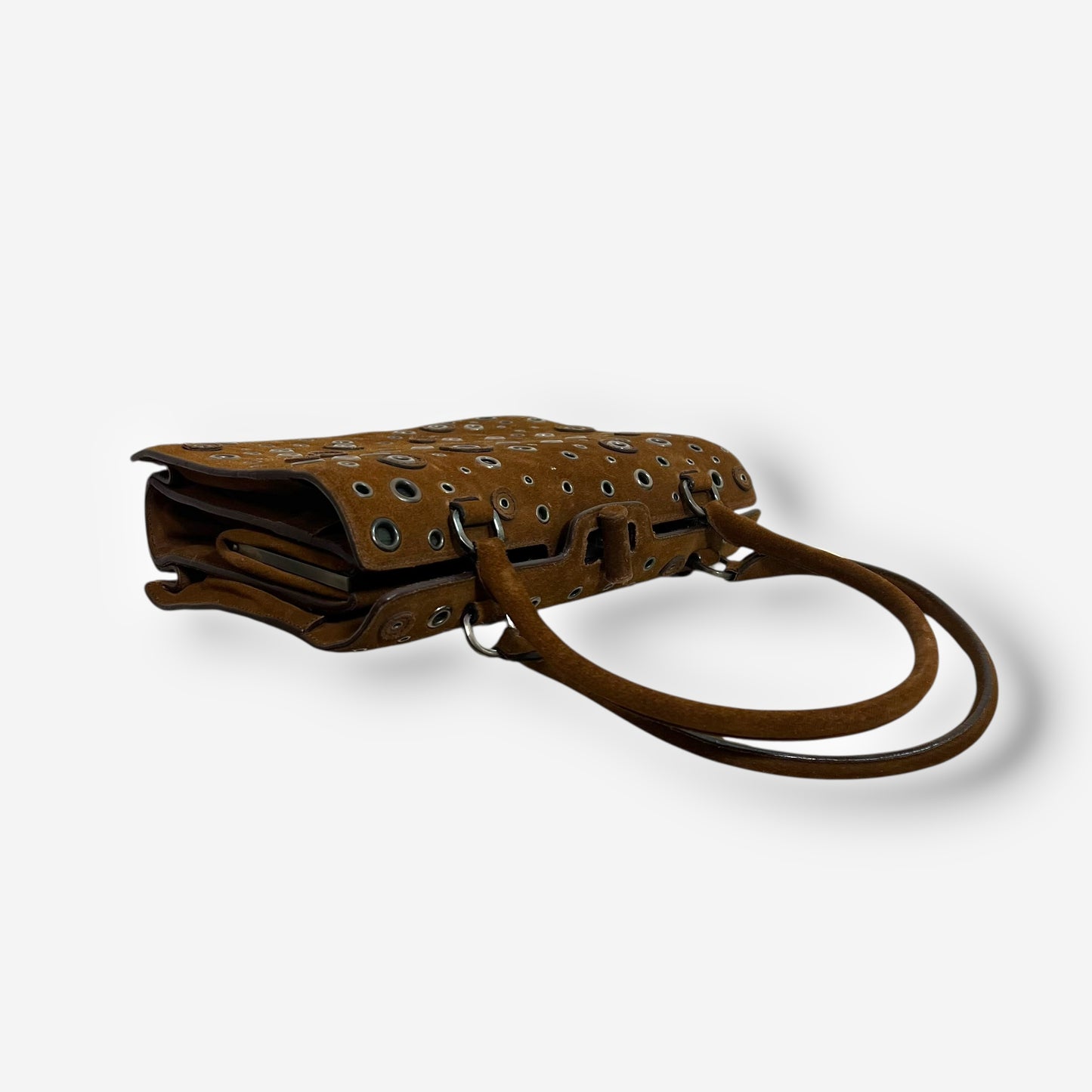 Prada 90s Brown Suede Eyelet Frame Bag