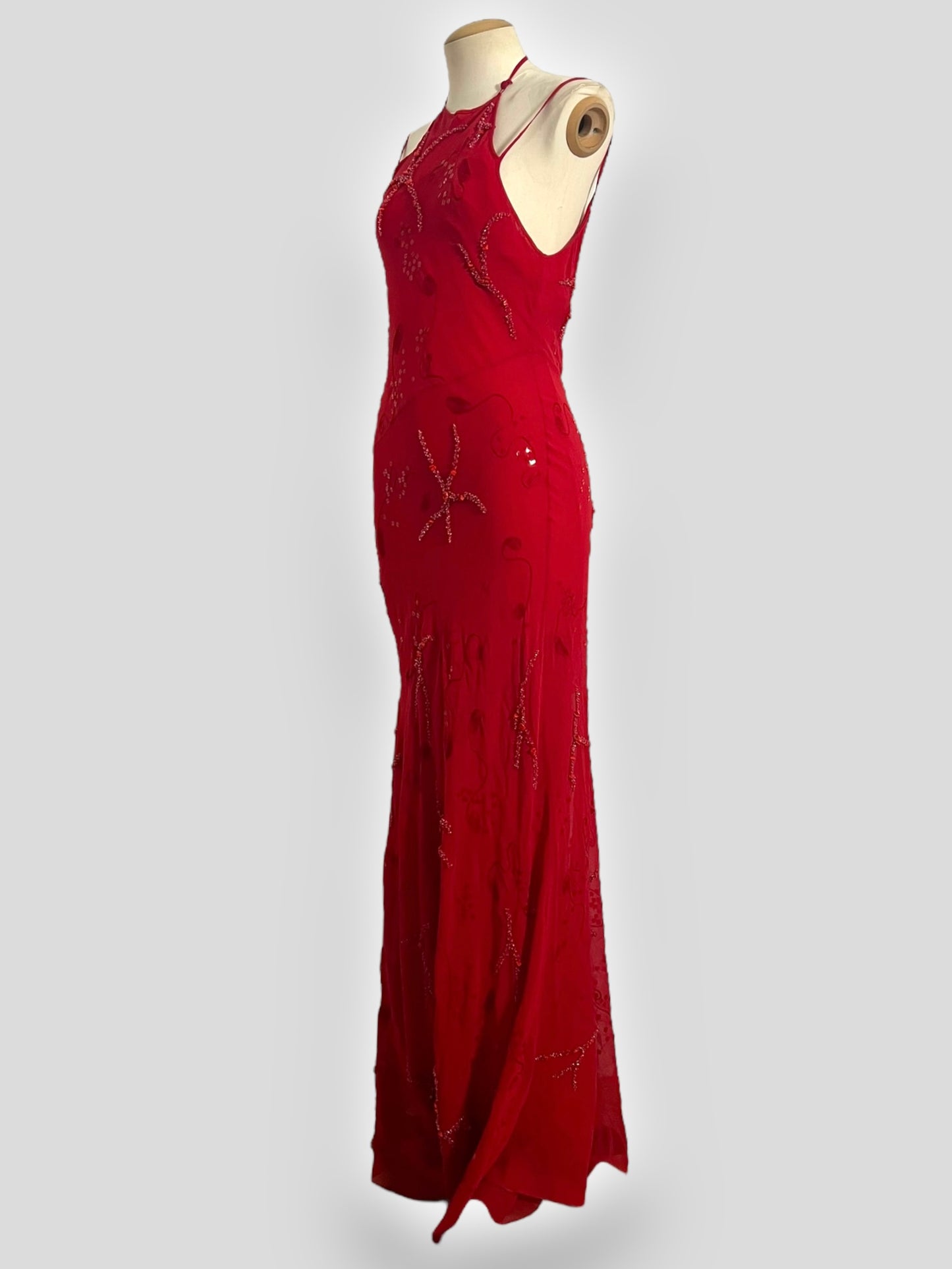 Lolita Lempicka Red Silk Beaded Halter Dress, Spring/Summer 2001