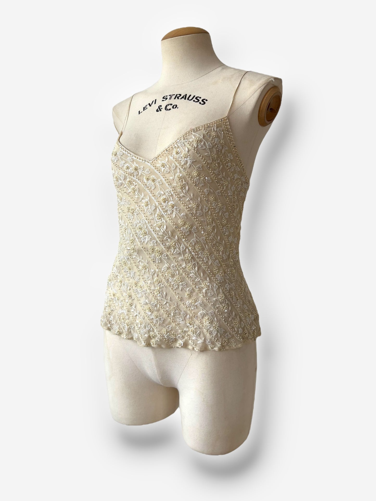 Ralph Lauren Cream Beaded Silk Top, 1998
