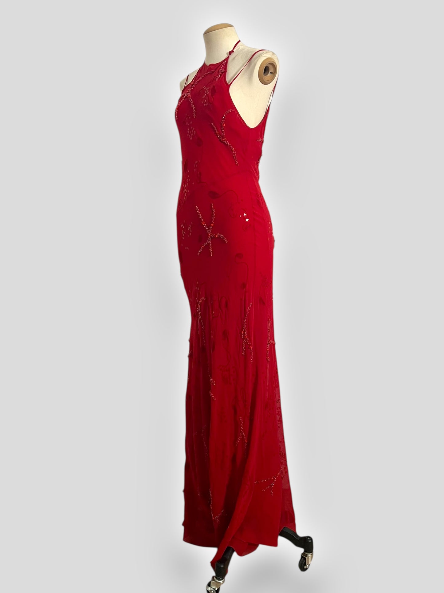 Lolita Lempicka Red Silk Beaded Halter Dress, Spring/Summer 2001