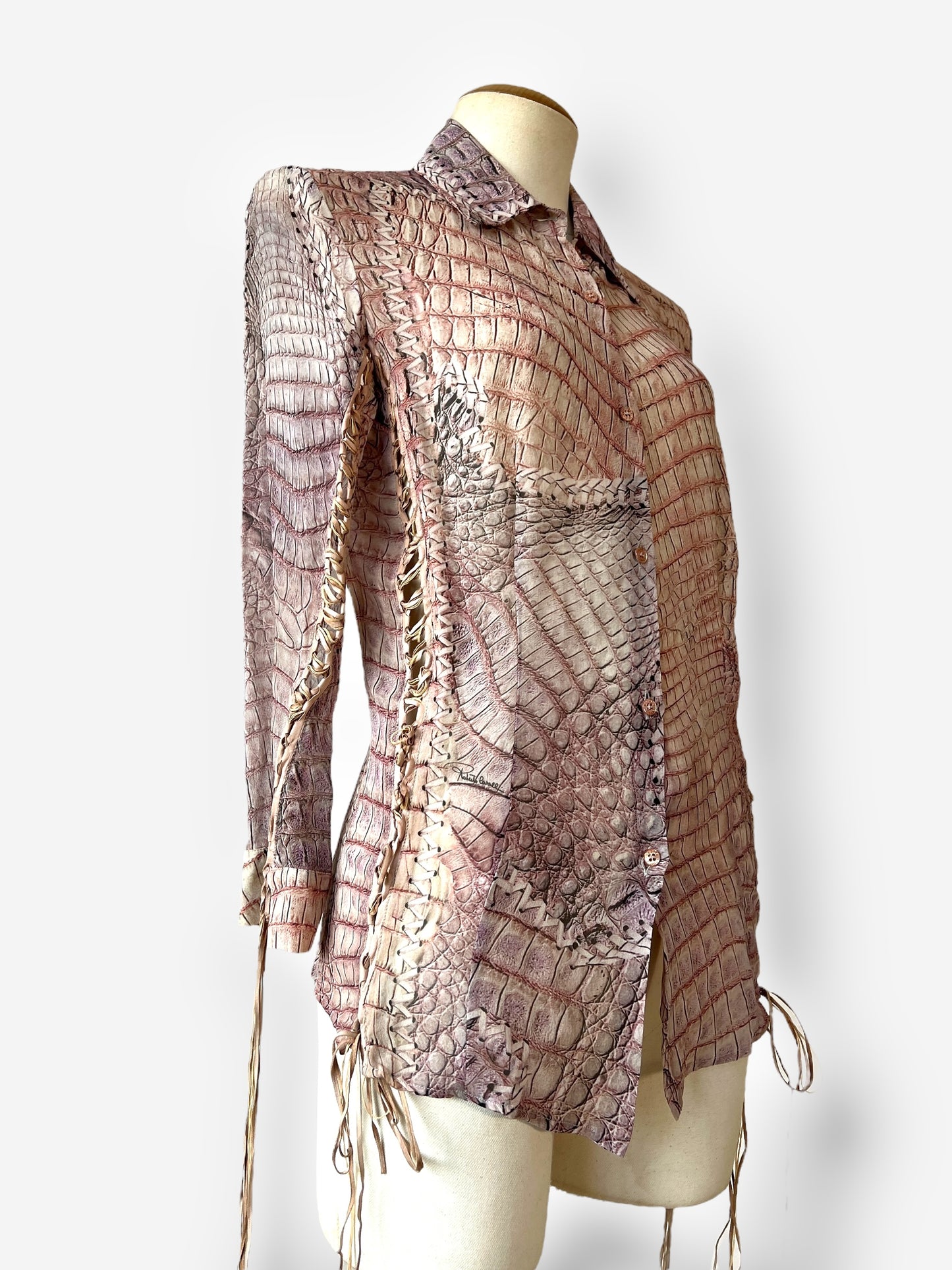 Roberto Cavalli Lace-Up Silk Shirt, Spring/Summer 2011