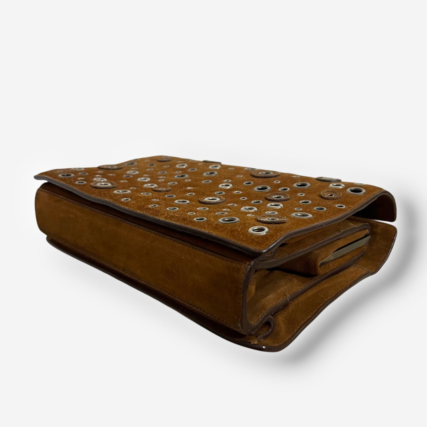 Prada 90s Brown Suede Eyelet Frame Bag