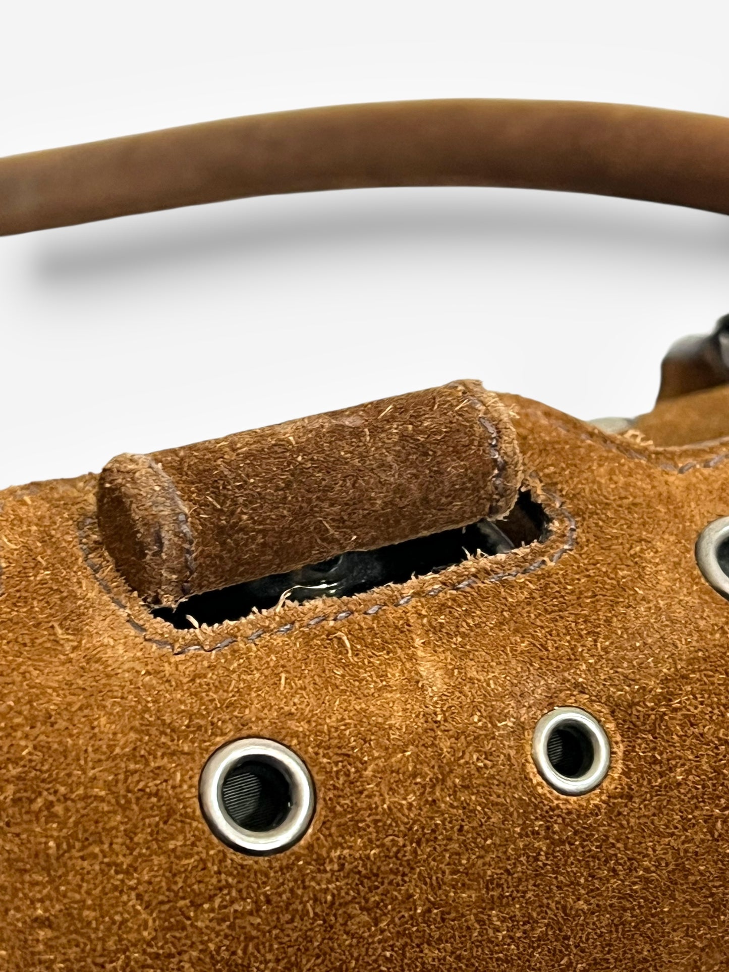 Prada 90s Brown Suede Eyelet Frame Bag