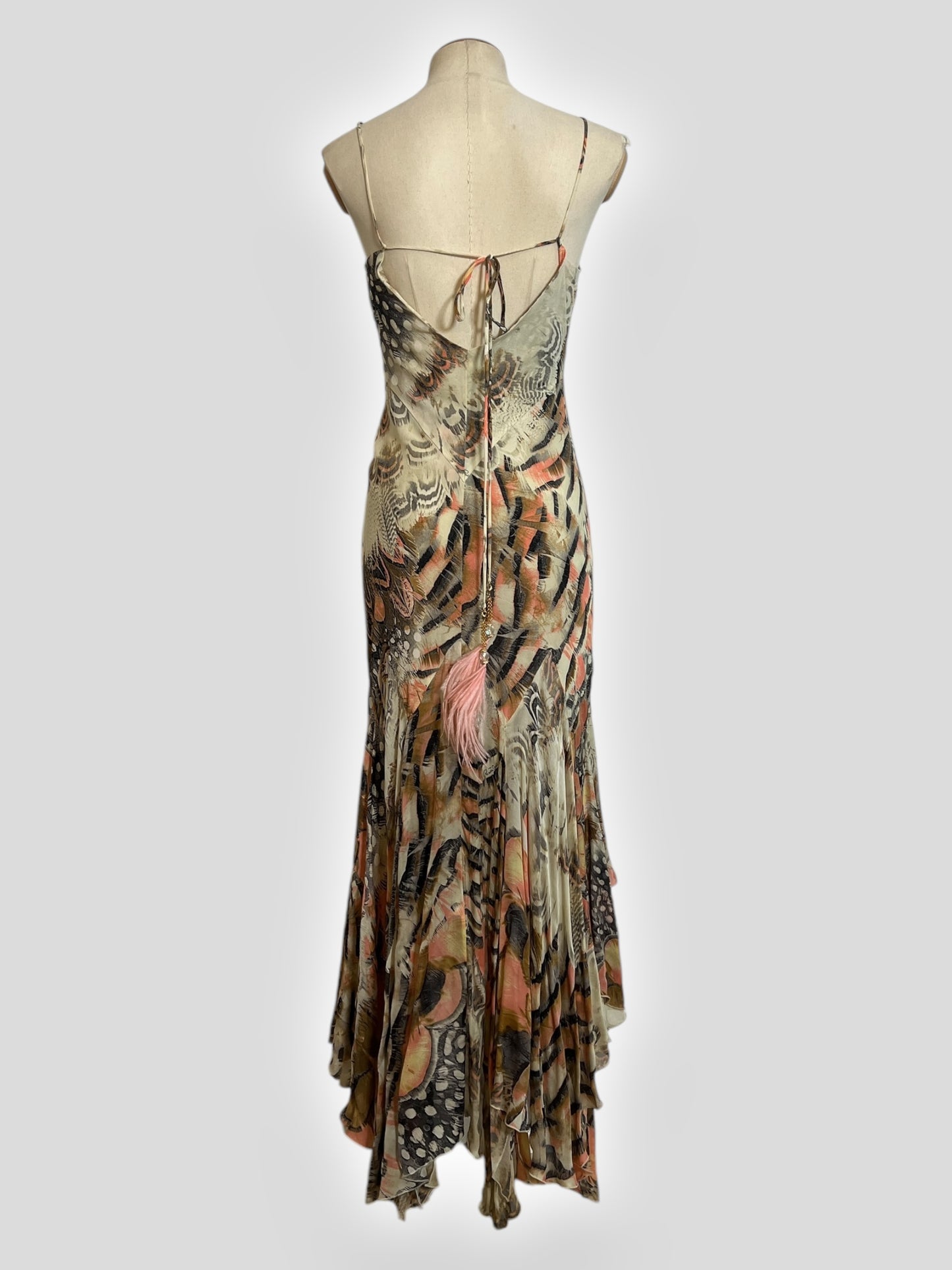 Vintage Roberto Cavalli Feather-Print Dress, Spring 2004 Runway Collection