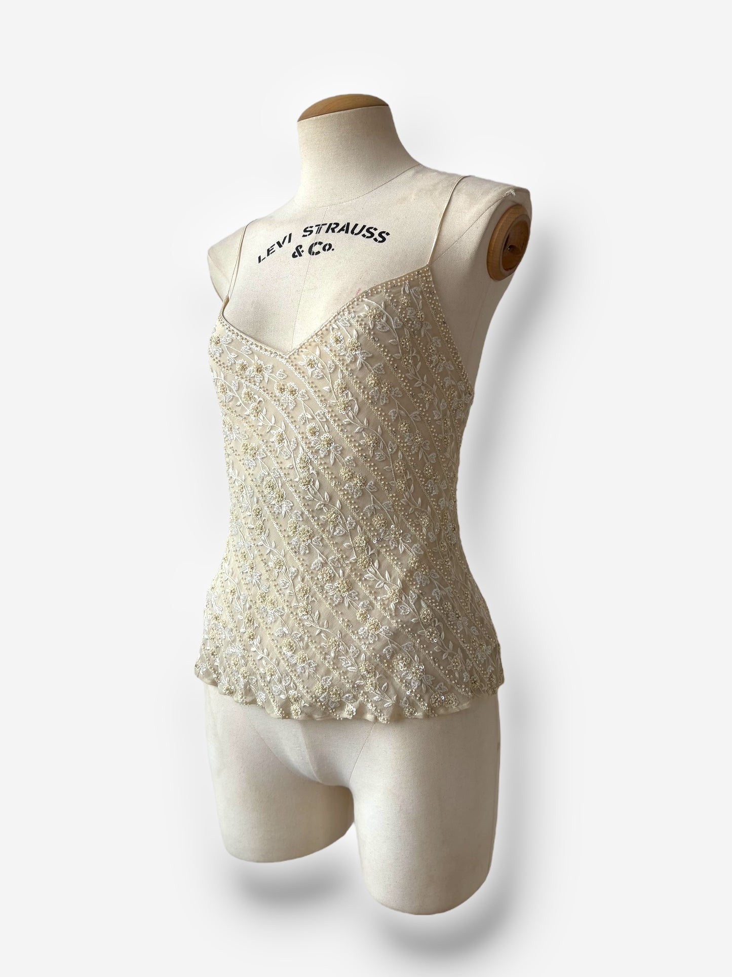Ralph Lauren Cream Beaded Silk Top, 1998