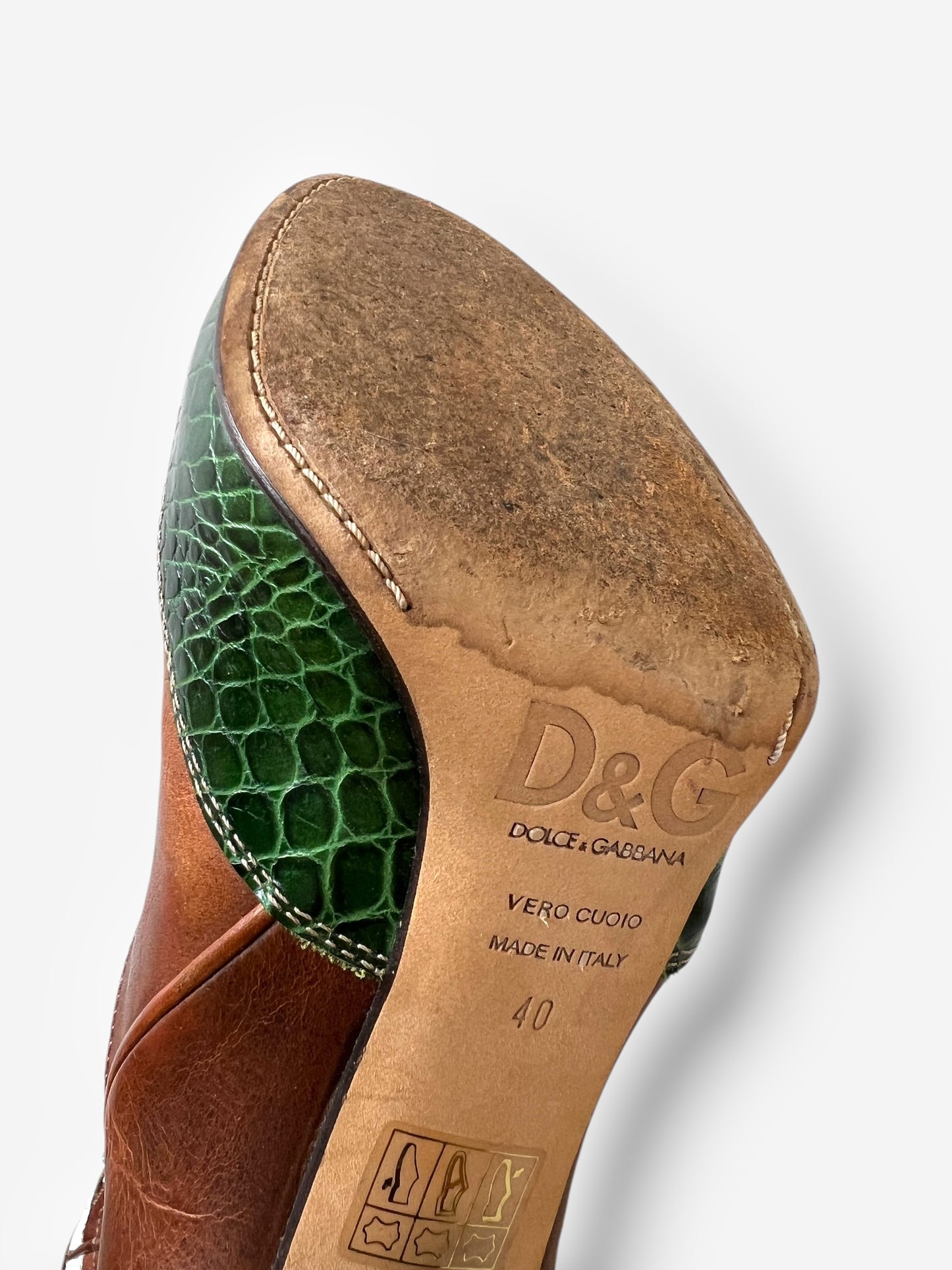 Dolce & Gabbana (D&G) Brown Leather Cowboy Boots with Butterfly Motif, Spring 2004