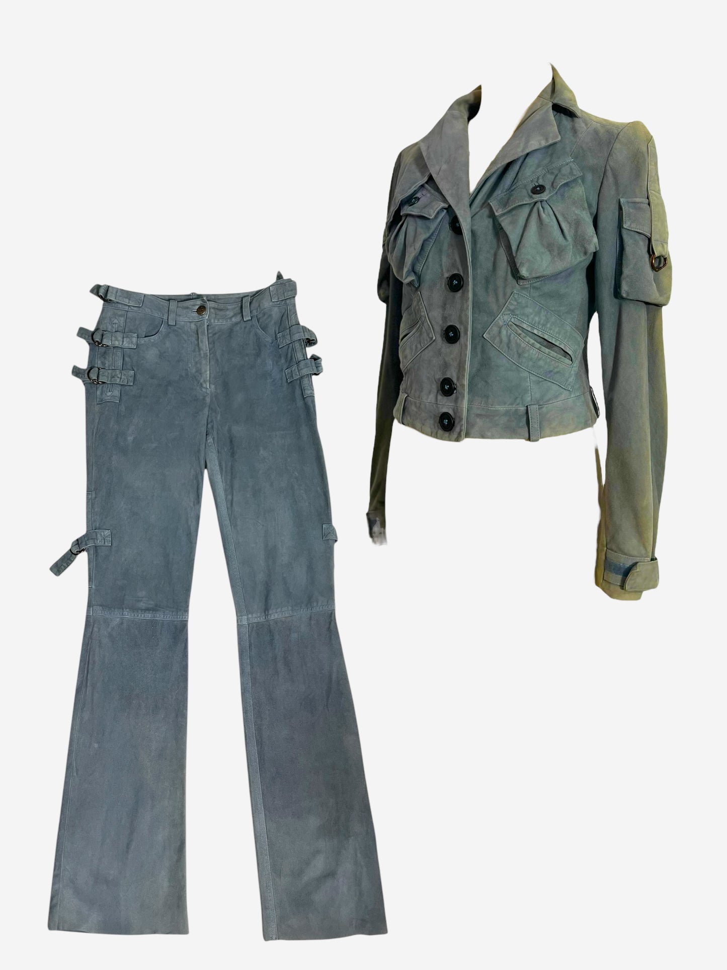 John Galliano, 2003, Suede Leather cargo Jacket and Pants