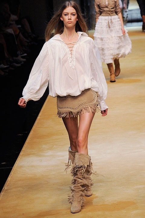Dolce & Gabbana S/S 2010 Beige Suede Studded Fringe Micro Skirt
