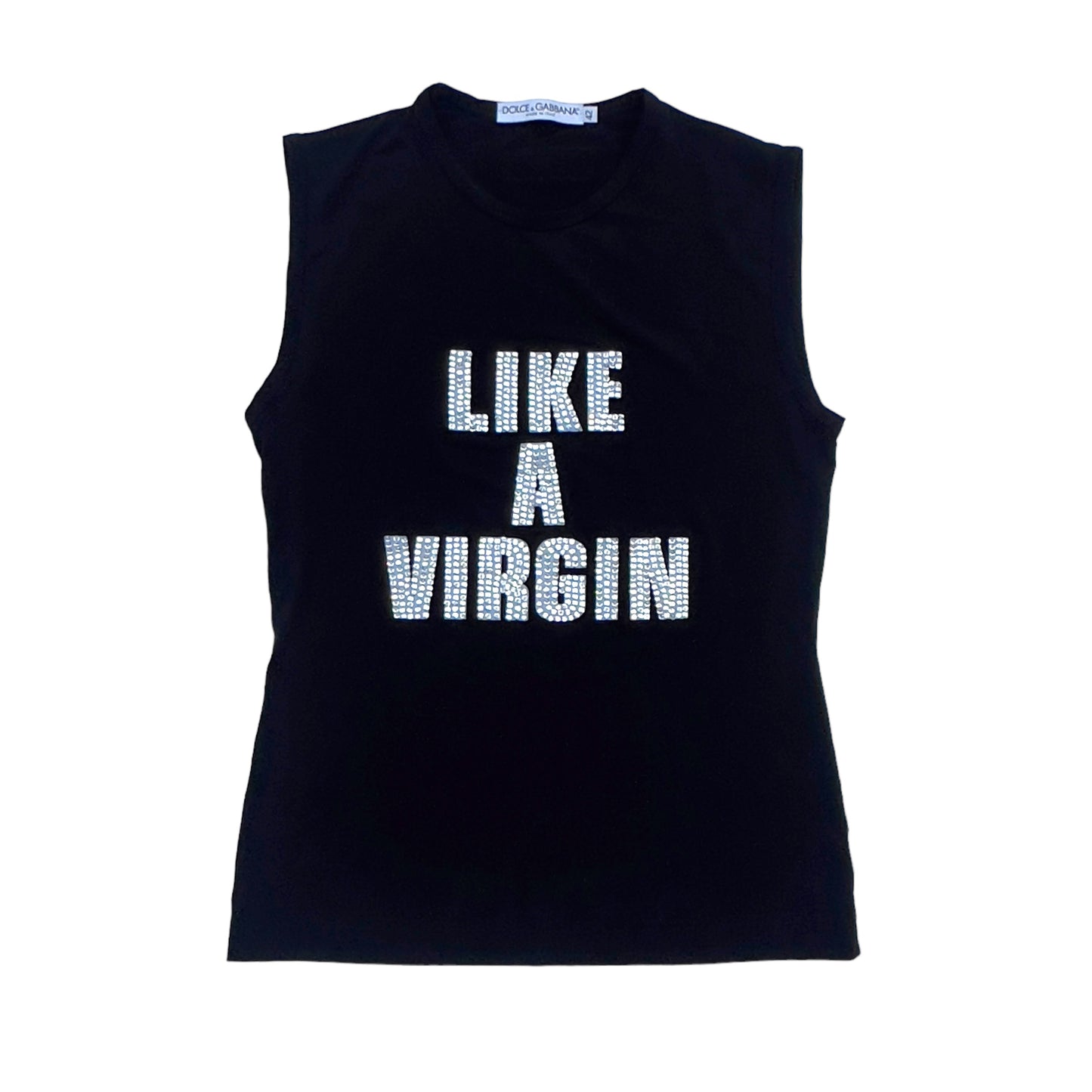 Dolce & Gabbana black mesh and rhinestone Madonna 'LIKE A VIRGIN' vest, ss 2001