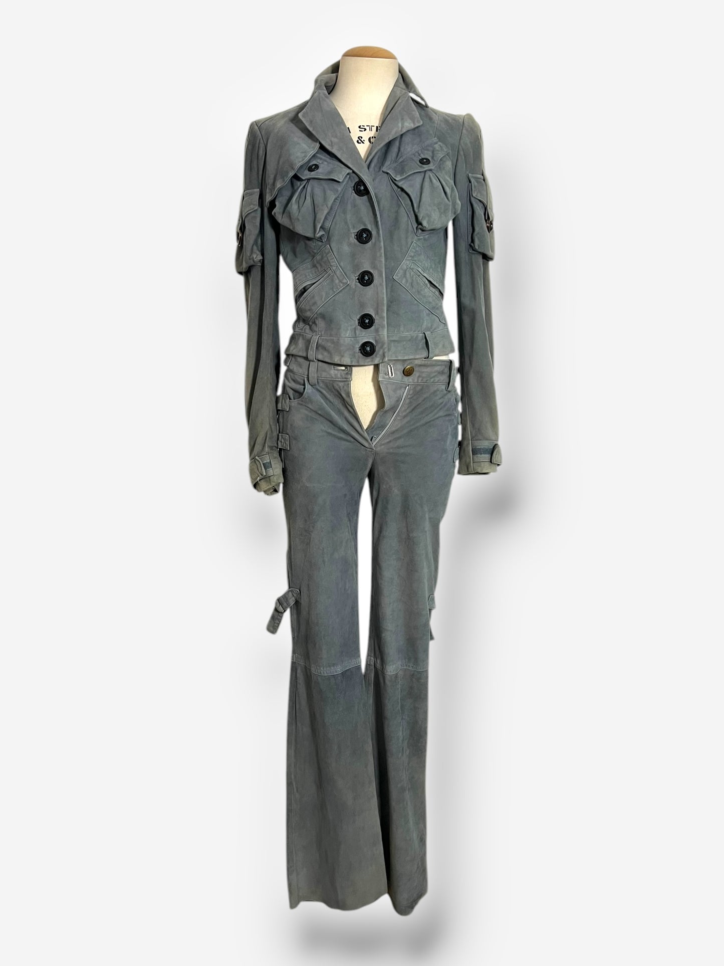 John Galliano, 2003, Suede Leather cargo Jacket and Pants