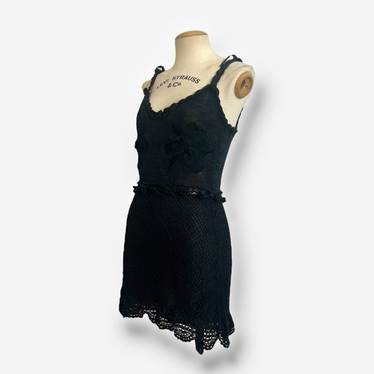 Moschino Cheap and Chic Black Crochet Mini Dress, 1990s