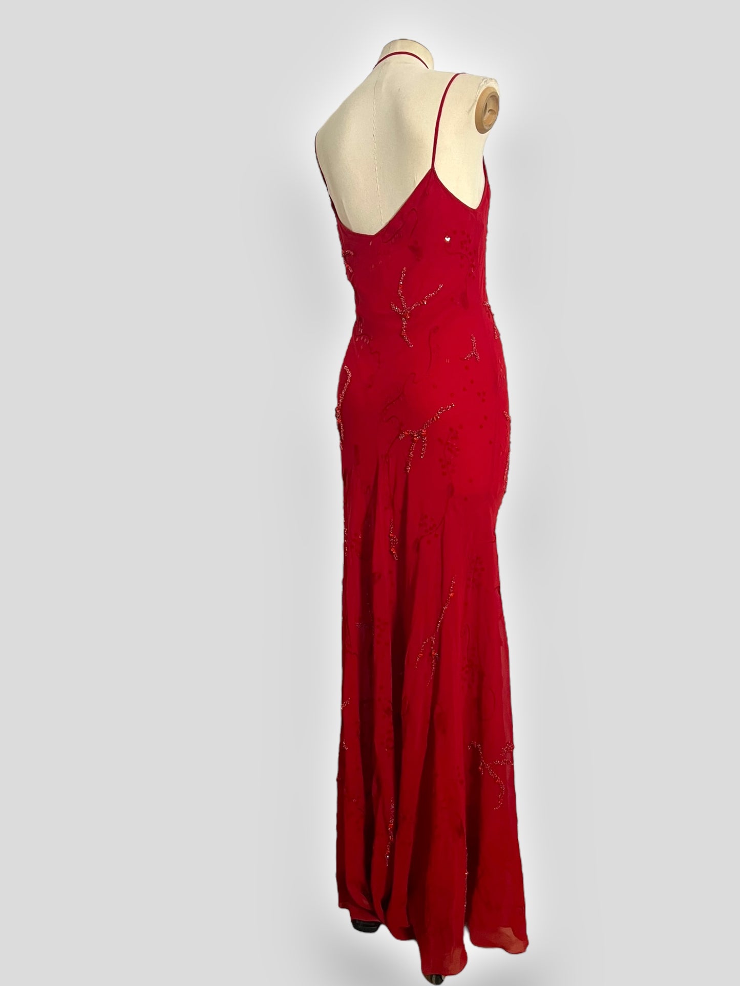 Lolita Lempicka Red Silk Beaded Halter Dress, Spring/Summer 2001
