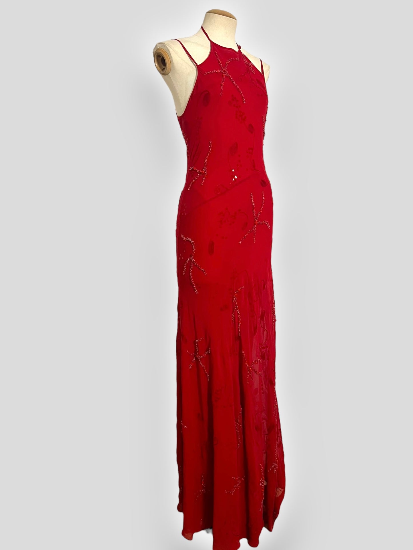 Lolita Lempicka Red Silk Beaded Halter Dress, Spring/Summer 2001