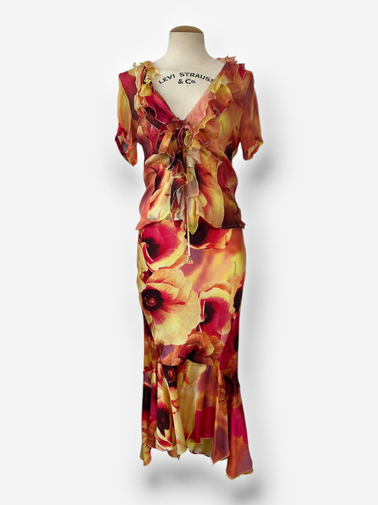 Vintage Roberto Cavalli Spring/Summer 2002 Red & Pink Floral Print ensemble