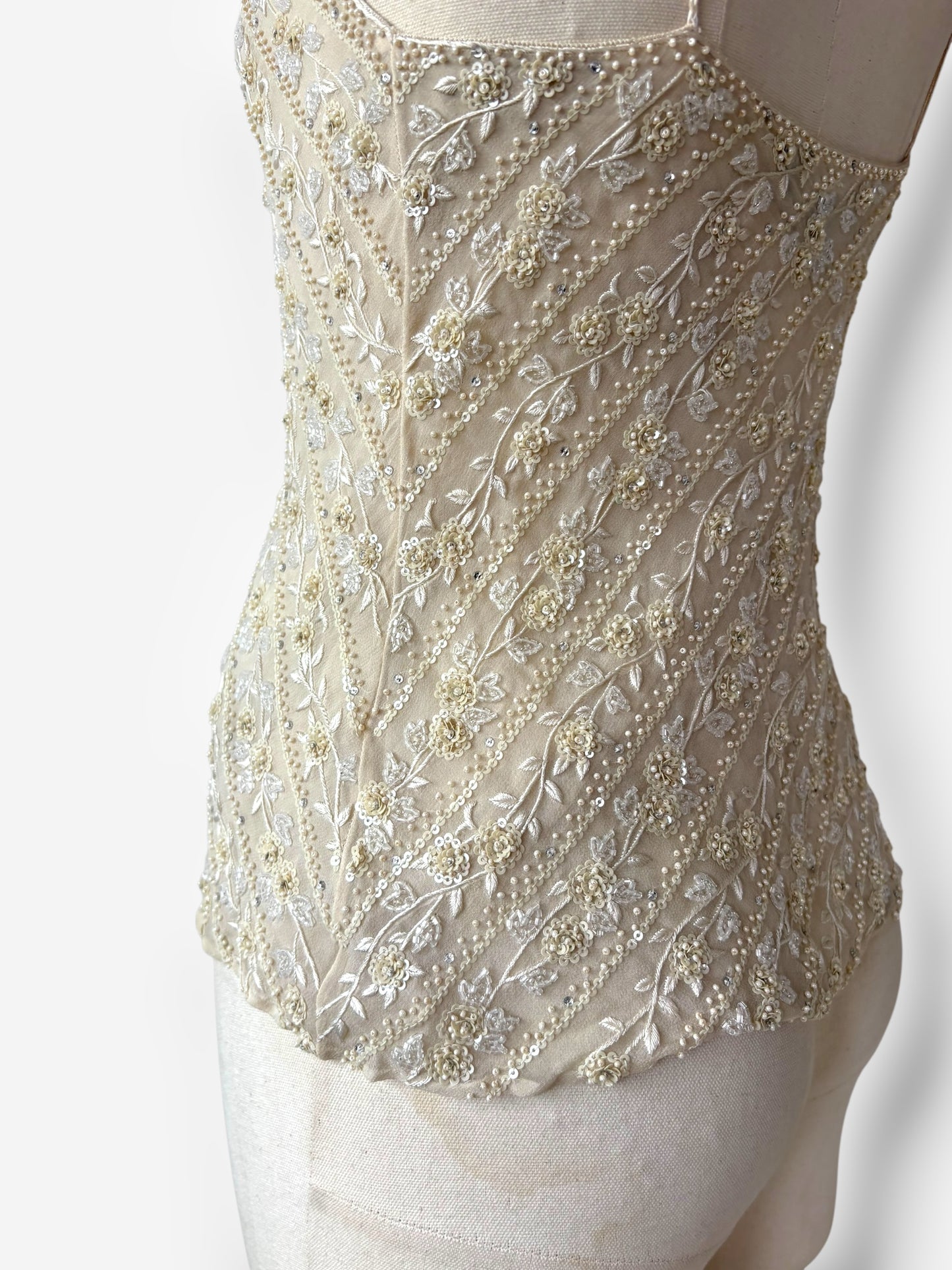 Ralph Lauren Cream Beaded Silk Top, 1998