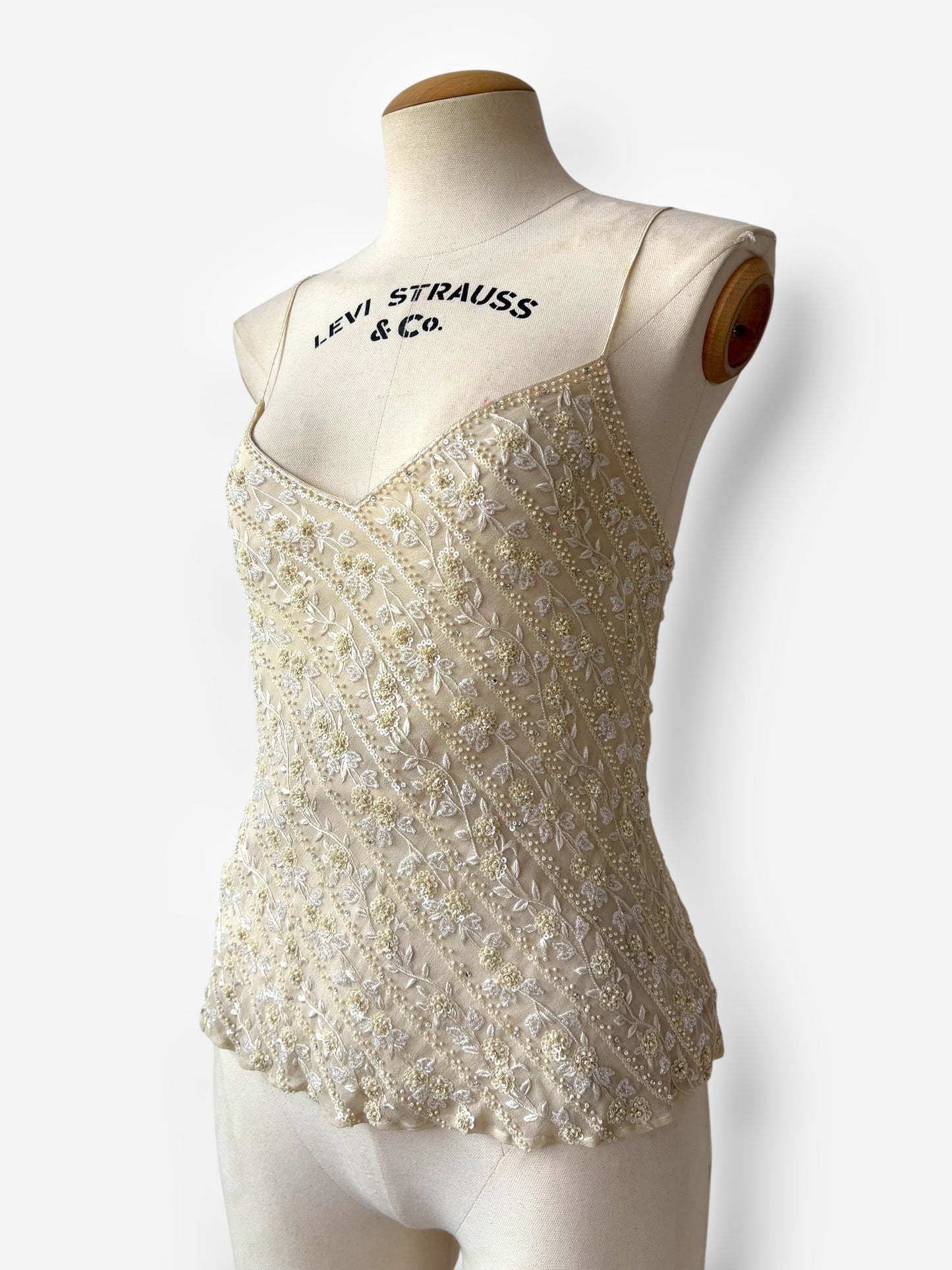 Ralph Lauren Cream Beaded Silk Top, 1998