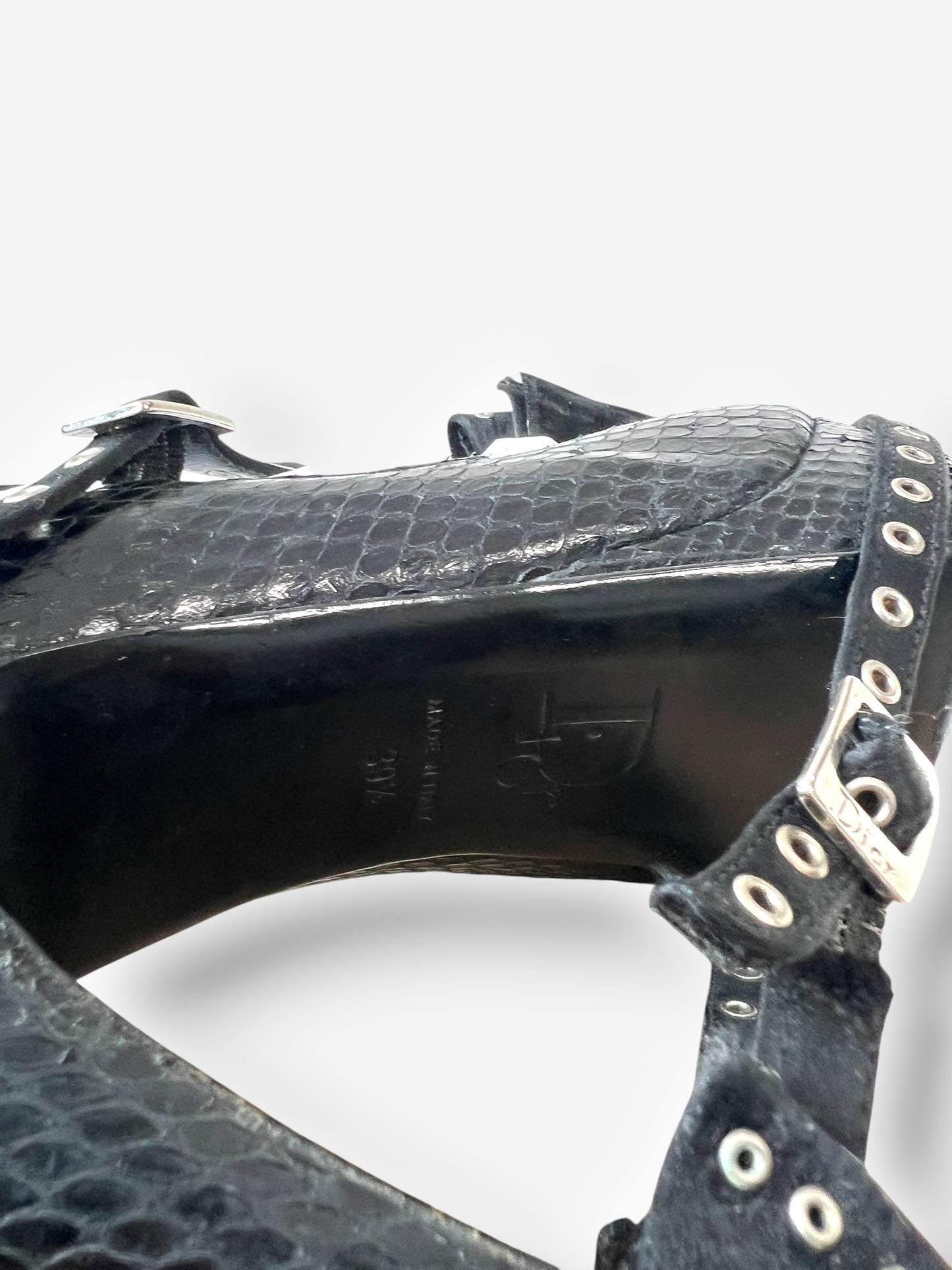 Christian Dior by John Galliano F/W 2003 Black Snakeskin Bow Buckle Heels – Runway Version