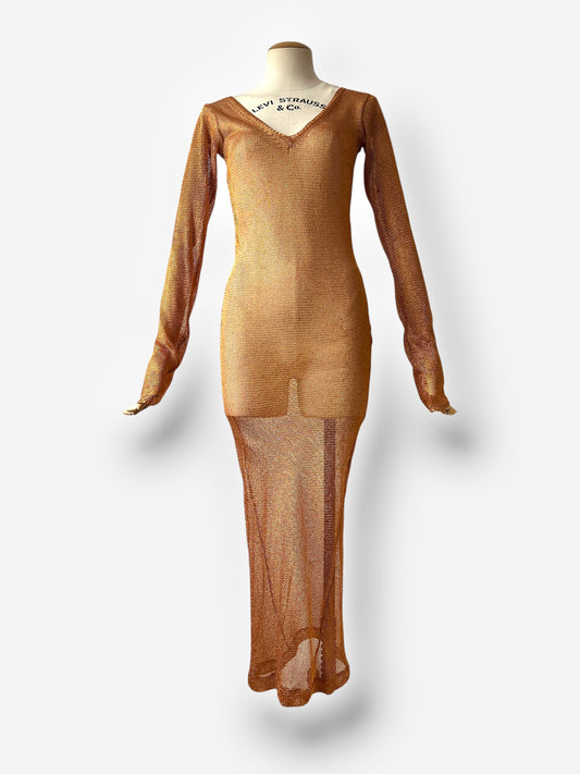 Prada copper Metal Knit Maxi Dress, Early–Mid 1990s