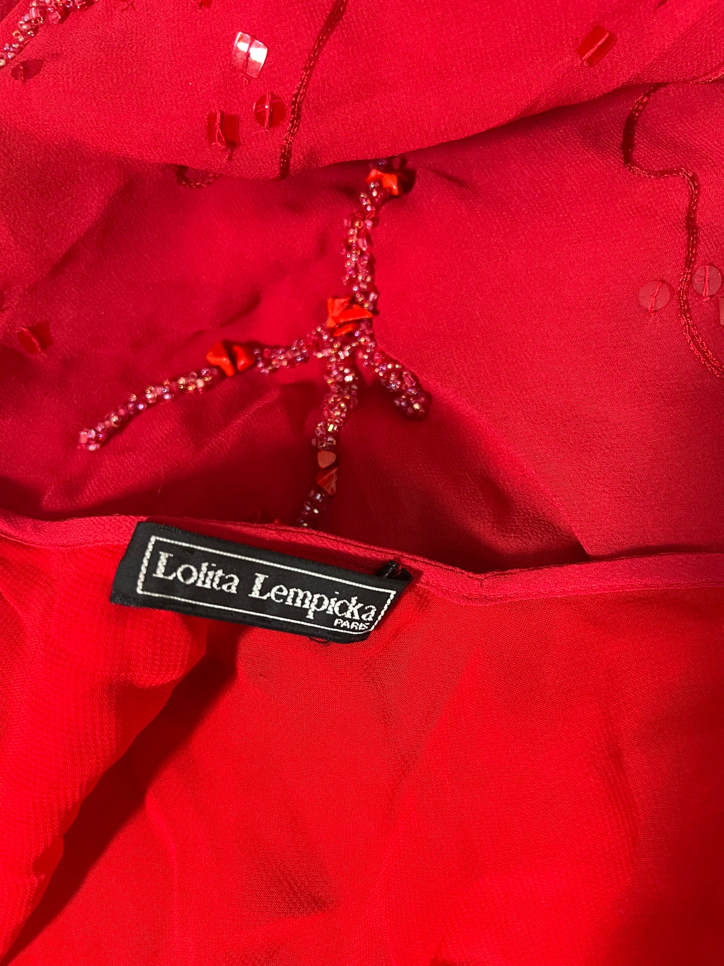 Lolita Lempicka Red Silk Beaded Halter Dress, Spring/Summer 2001