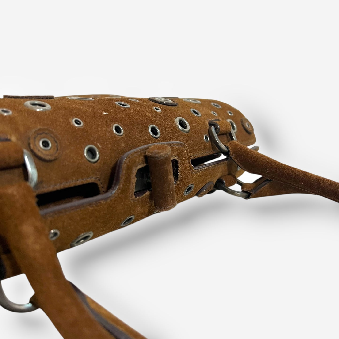 Prada 90s Brown Suede Eyelet Frame Bag