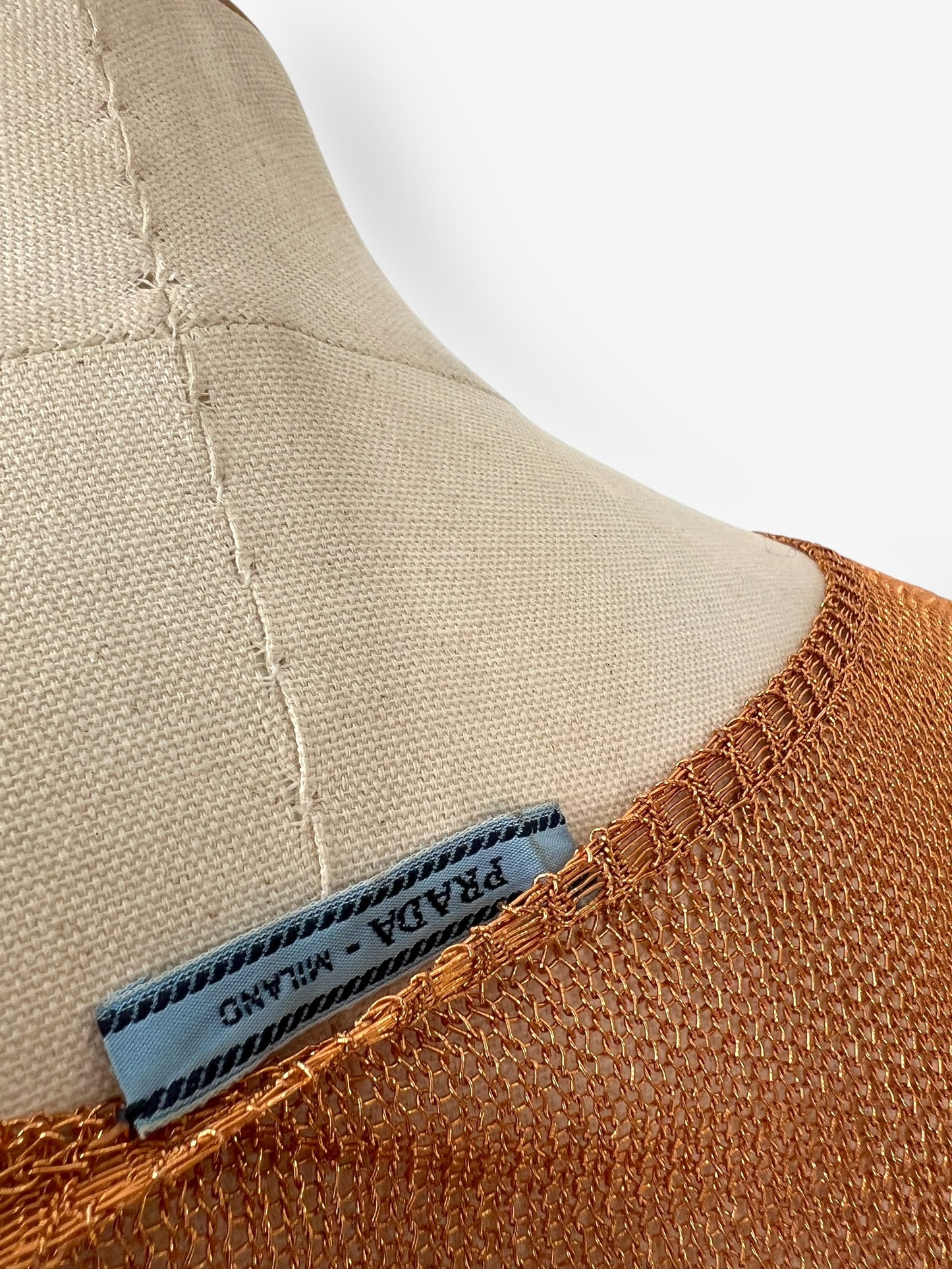 Prada copper Metal Knit Maxi Dress, Early–Mid 1990s