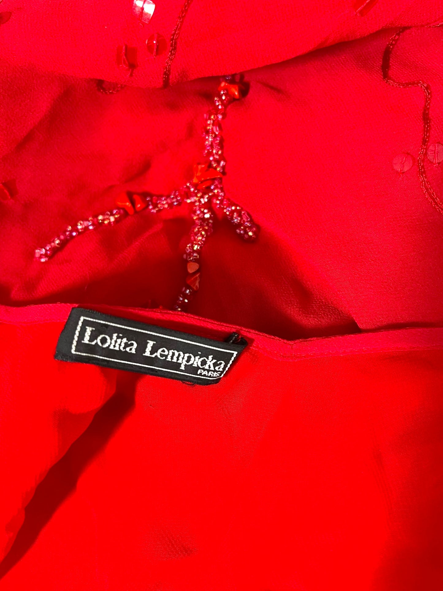 Lolita Lempicka Red Silk Beaded Halter Dress, Spring/Summer 2001