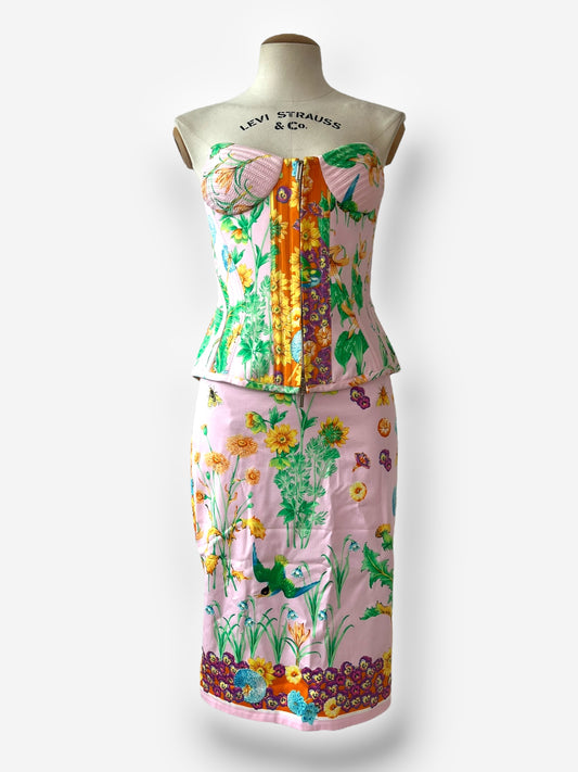 Versace 2006 S/S floral print bustier and skirt ensemble no op