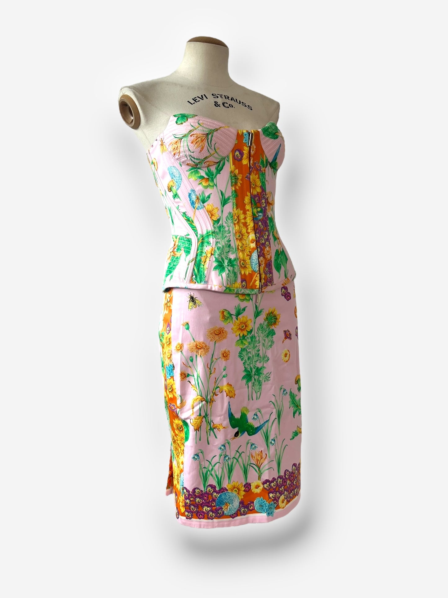 Versace 2006 S/S floral print bustier and skirt ensemble