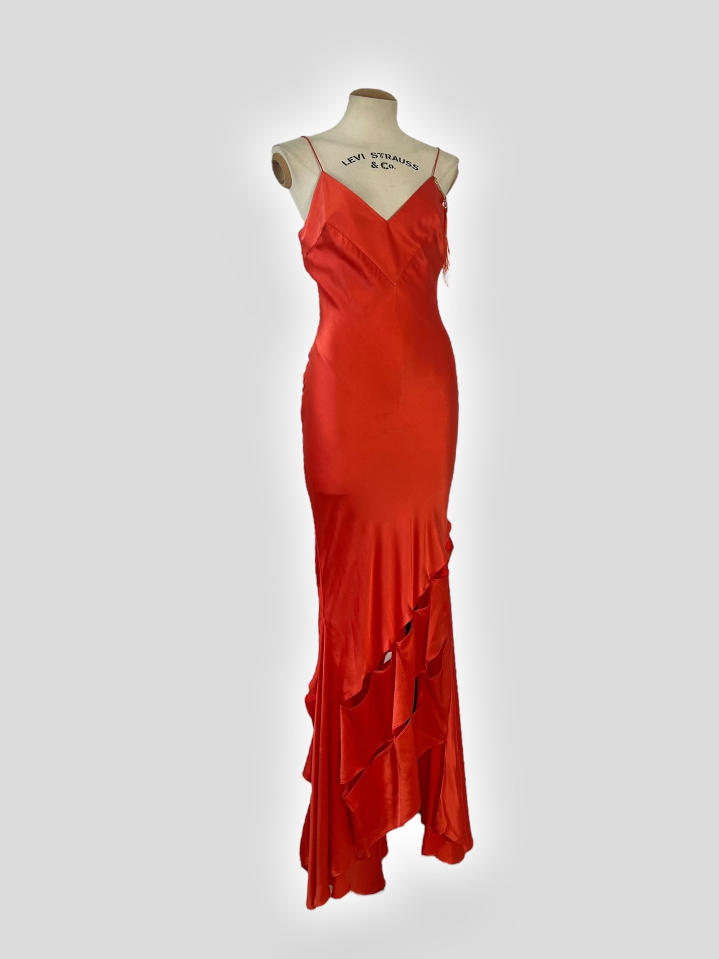 Roberto Cavalli Spring 2004 Orange Cut-Out Ruffle Gown