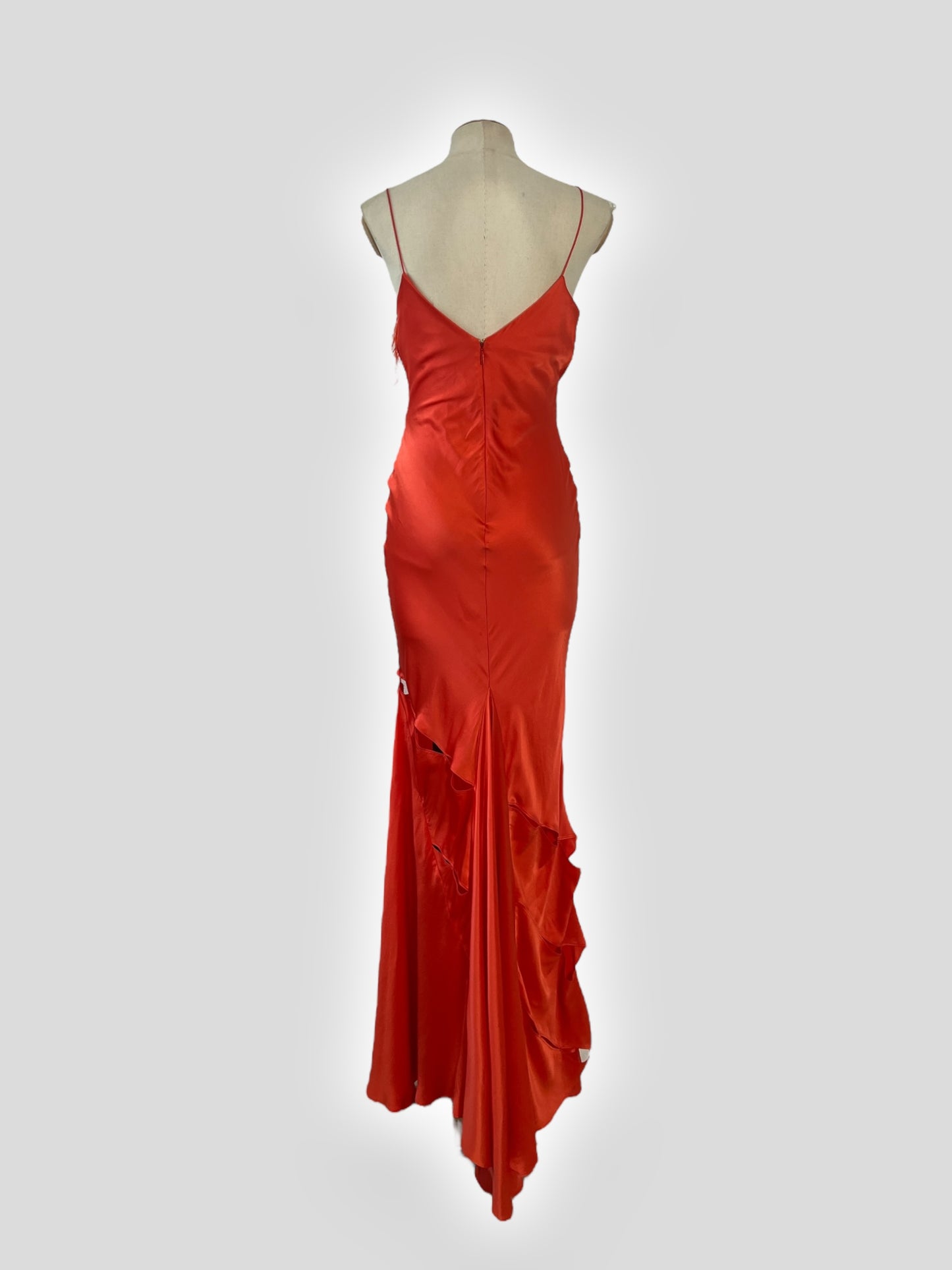Roberto Cavalli Spring 2004 Orange Cut-Out Ruffle Gown