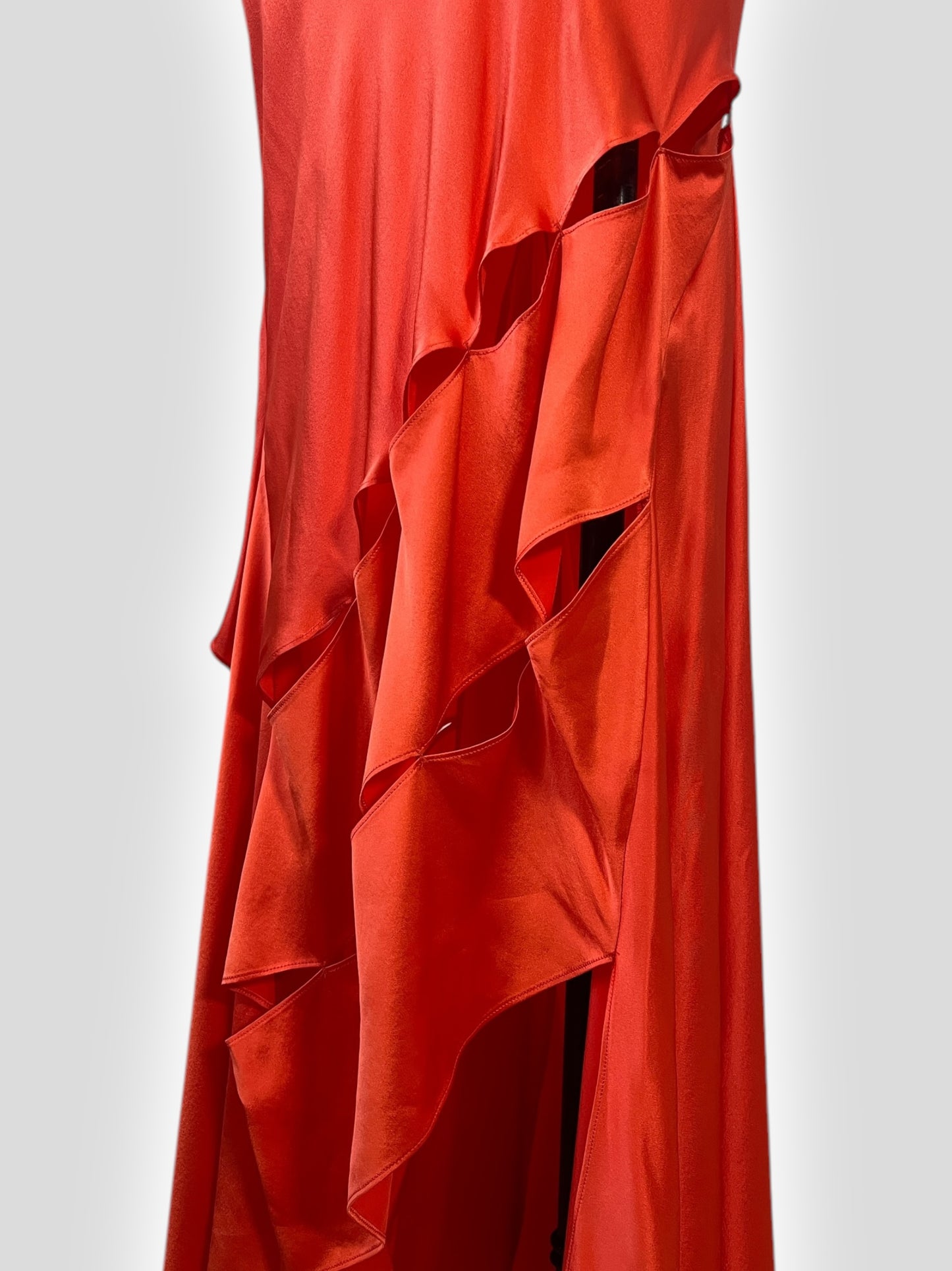 Roberto Cavalli Spring 2004 Orange Cut-Out Ruffle Gown