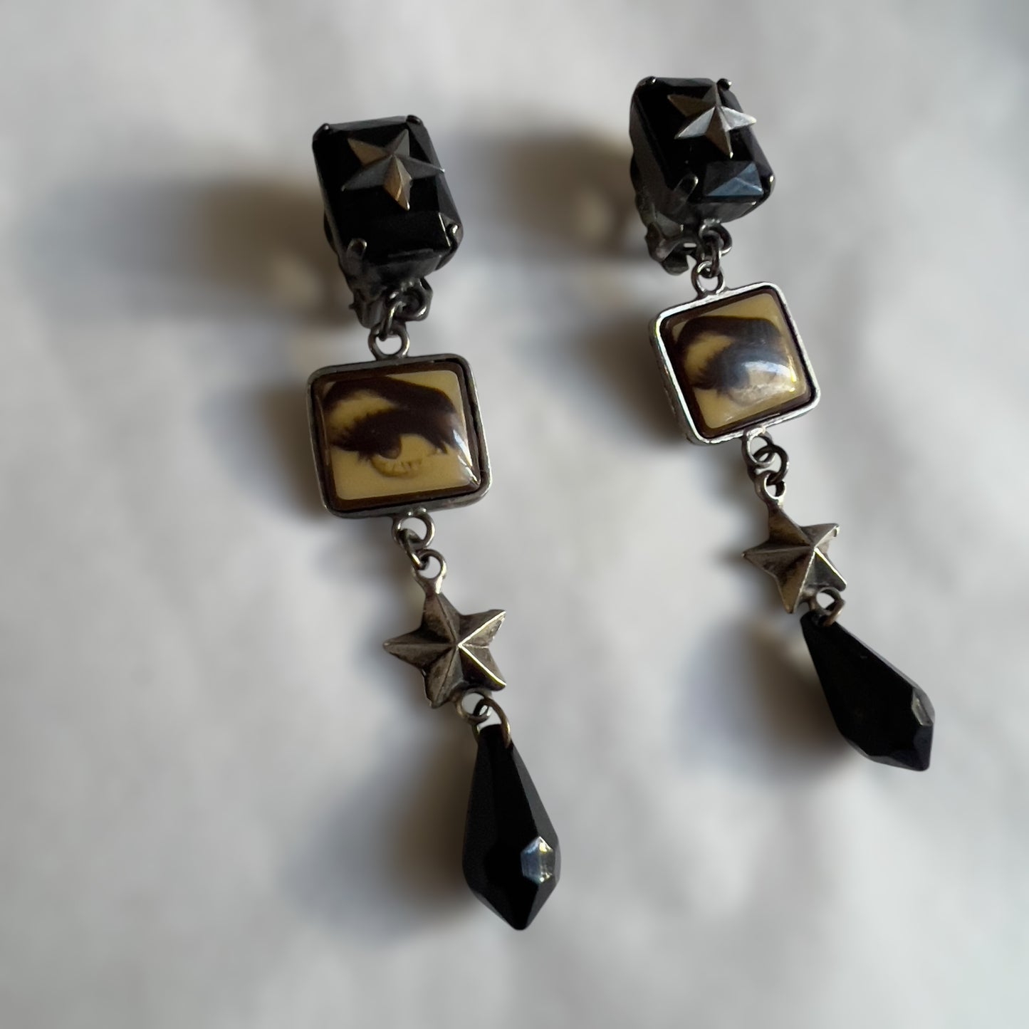 Jean Paul Gaultier Vintage Novelty "Eyes" Print Dangling Clip-On Earrings